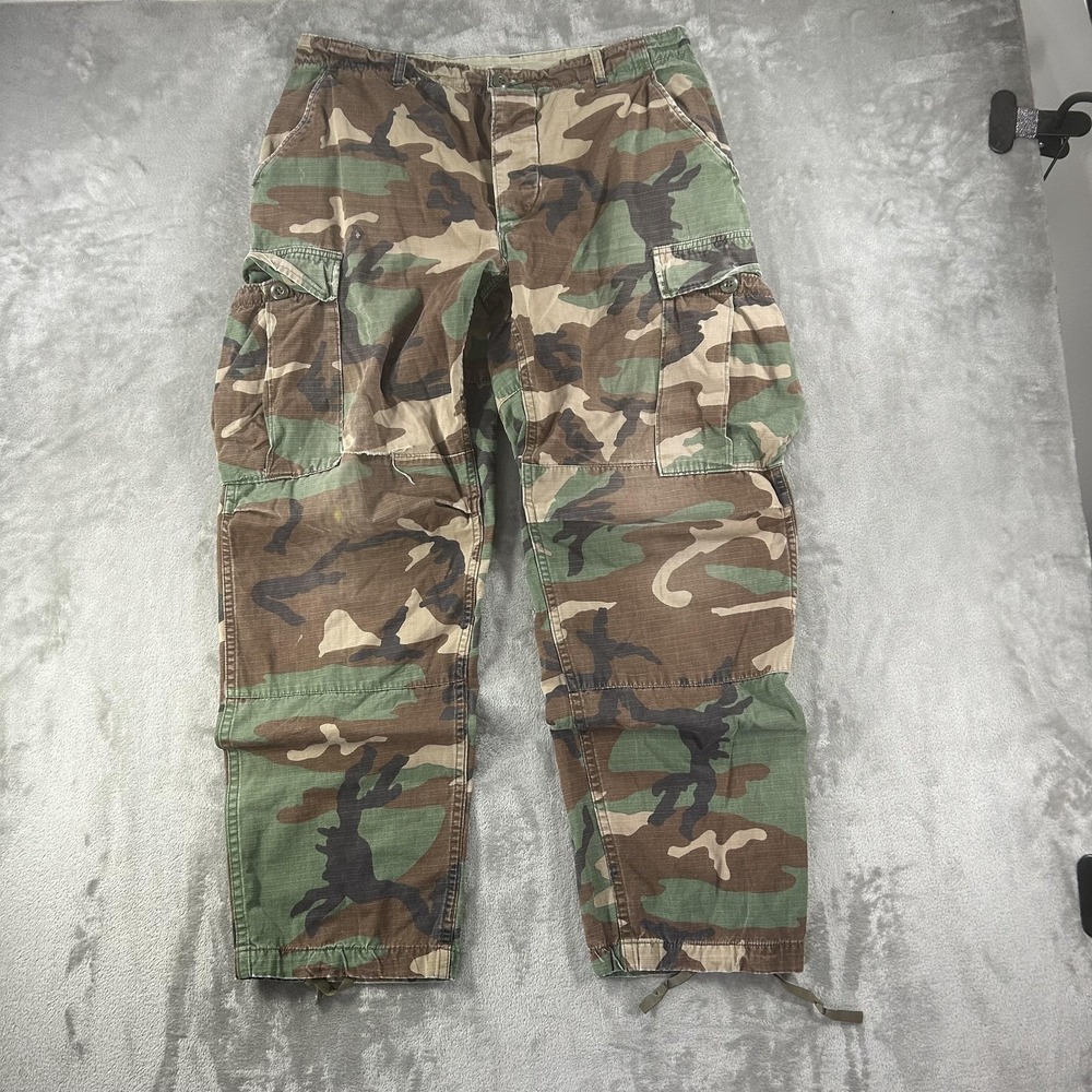 Military Camo Cargo Pants Mens 36x27 Green Canvas Relaxed BDU Utility Workwear